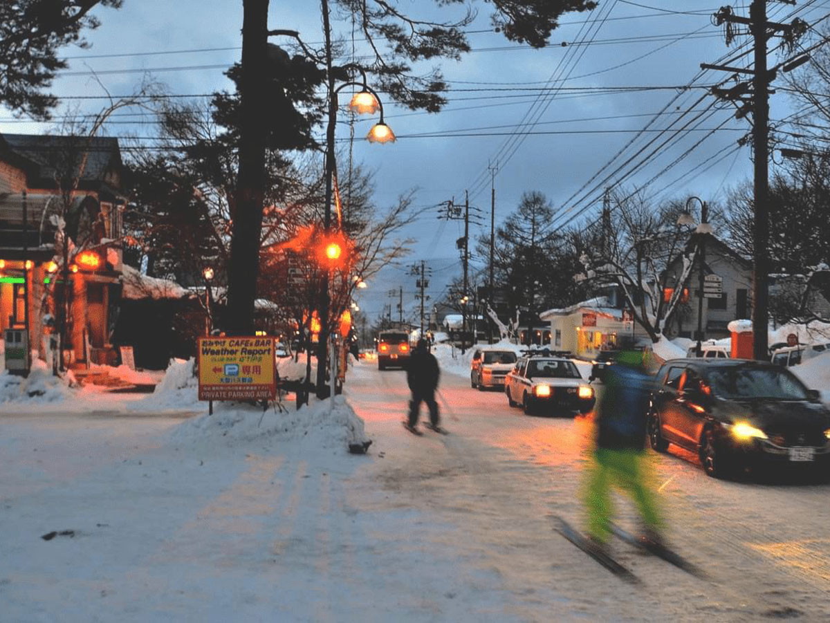 Echoland main street in Hakuba lined with restaurants and bars
