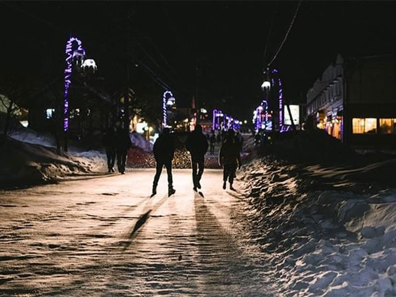 Nightlife bar entrance in Echoland Hakuba after dark